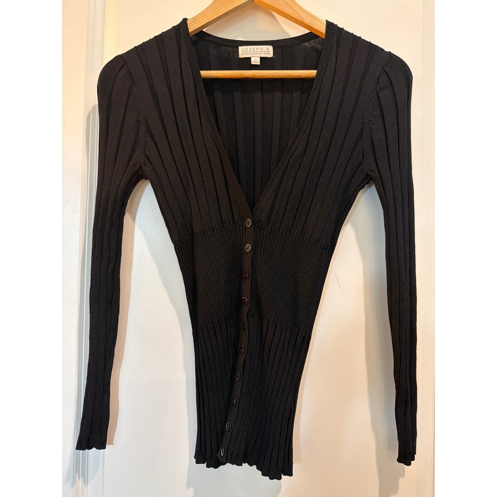 Joseph A. Womens Ribbed Knit V-Neck Button Front Cardigan Sweater Black Small